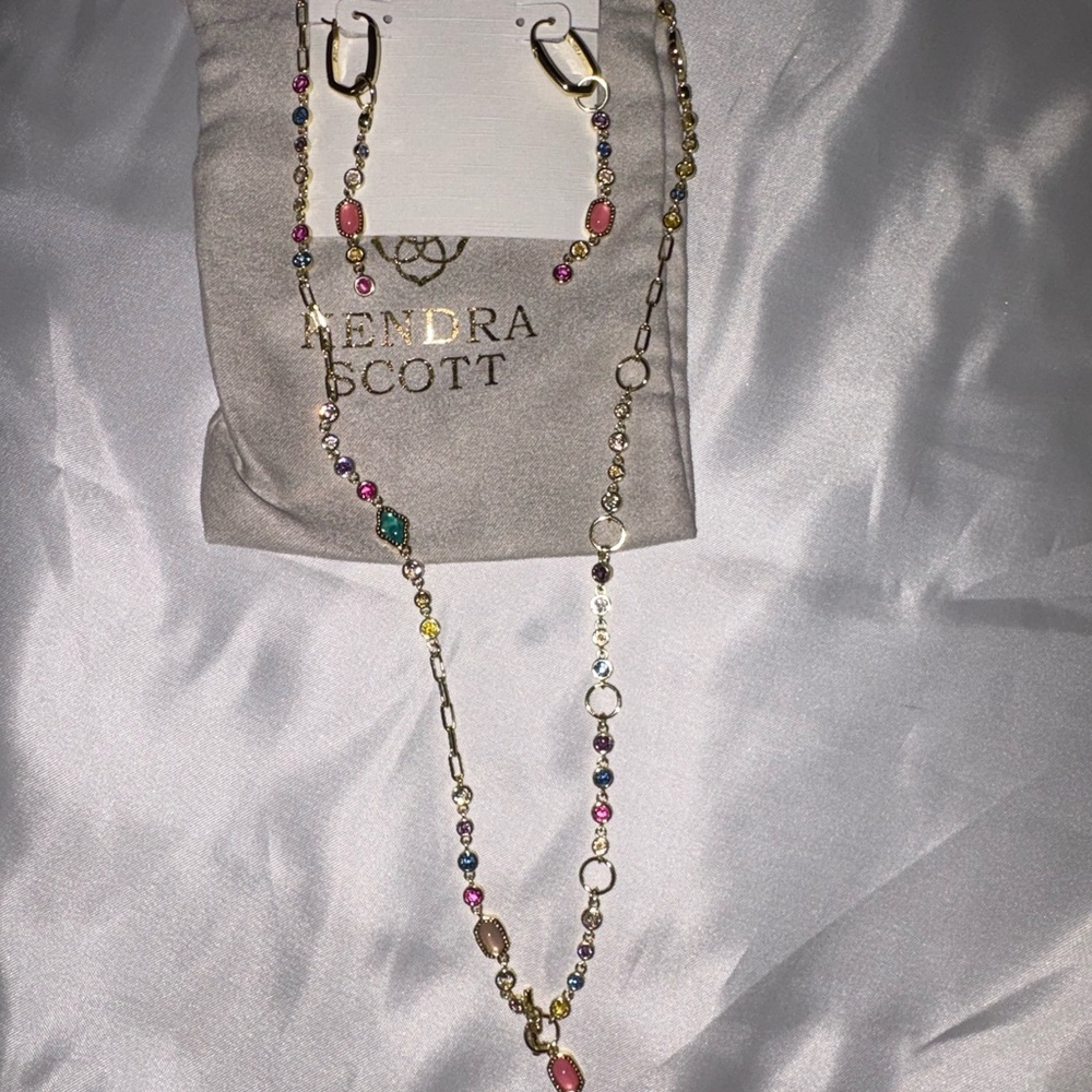 (New) Kendra Scott Gold Multi-Colored Bead Necklace and Earring Set